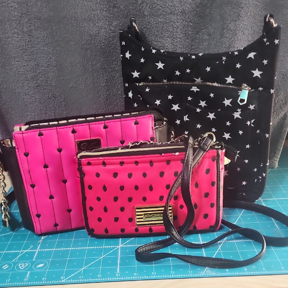 Betsey Johnson Pink and Black Crossbody Bags